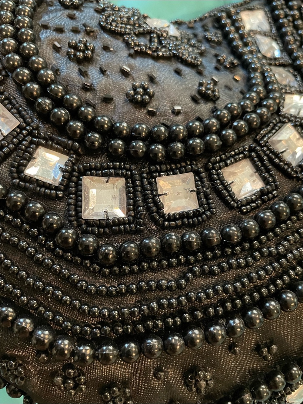 Black Beaded Rhinestone Evening Hobo Bag | Y2K Glam Cocktail Purse - Picture 2 of 4